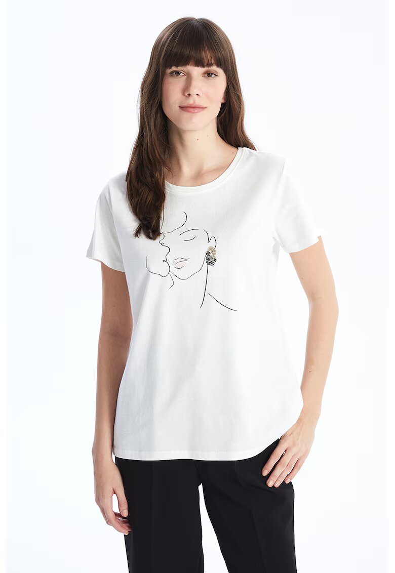 LC WAIKIKI Tricou de bumbac cu imprimeu grafic - Alb optic