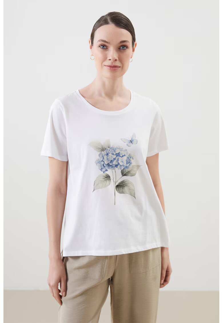 LC WAIKIKI Tricou din bumbac cu imprimeu floral - Alb murdar/Albastru deschis