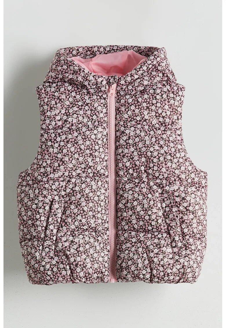 LC WAIKIKI Vesta cu model floral si gluga - Alb/Roz pastel/Roz prafuit