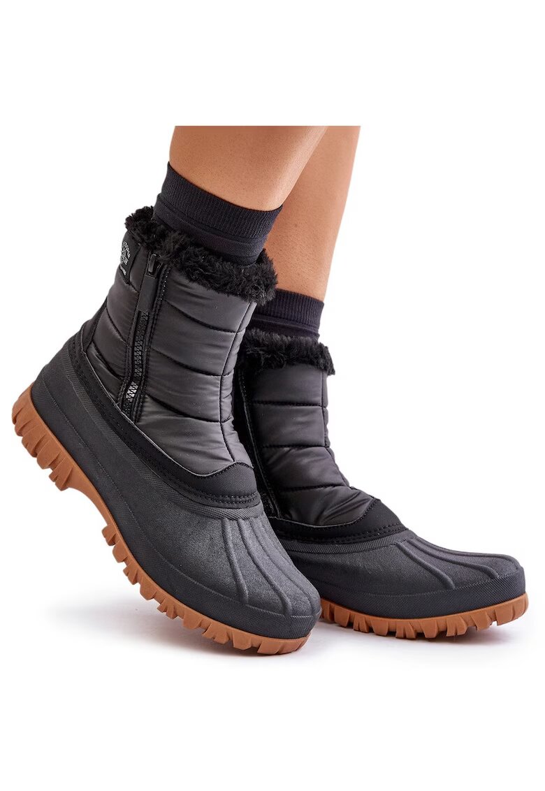 Le Cooper Cizme dama Lee Cooper - negru - material textil - cu blana - inchidere cu fermoar