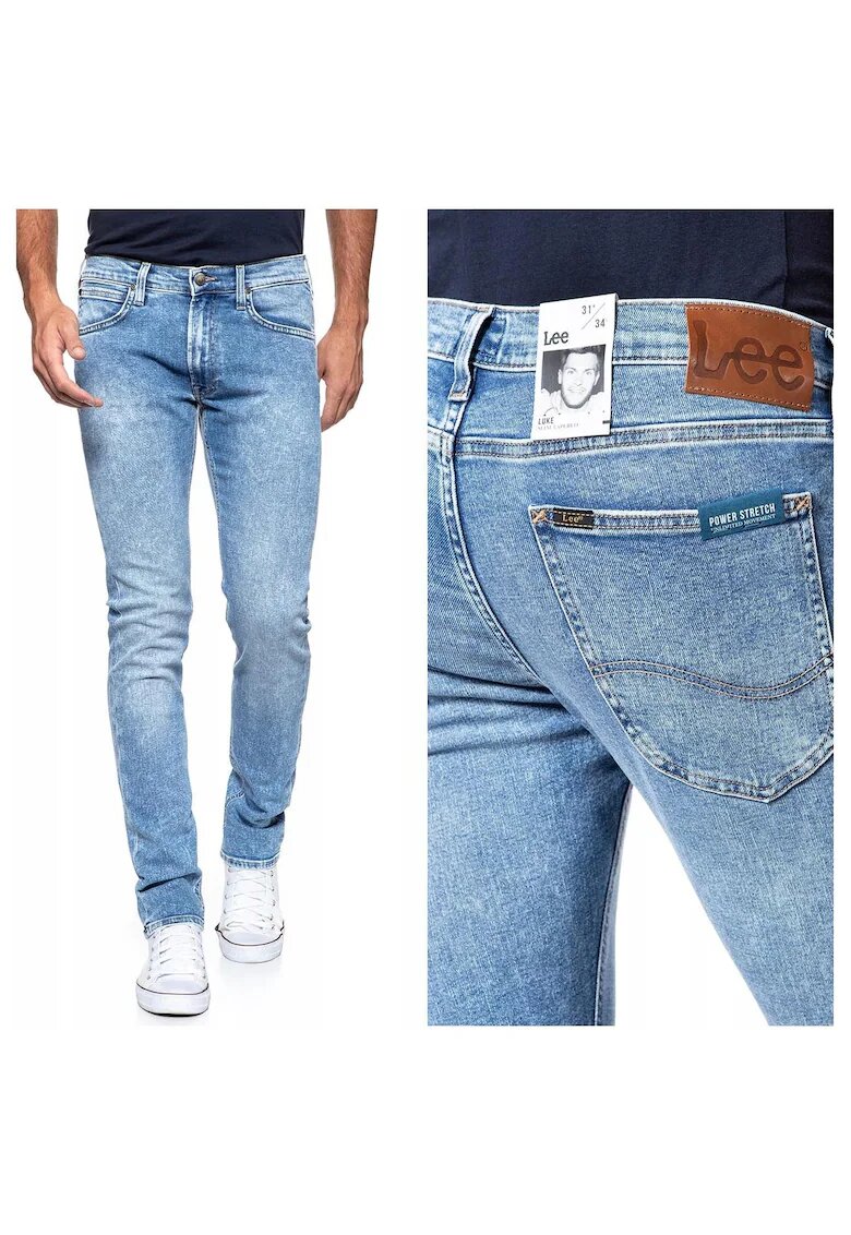 Lee Blugi Barbati - Luke - W26-L32 - Bumbac - Fermoar - Lungi - Talie Medie - 5 Bunzuare - High-Quality - Albastru