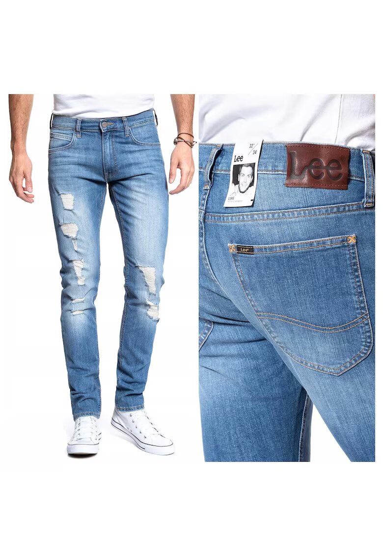 Lee Blugi Barbati - Luke - W27-L32 - Bumbac - Fermoar - Lungi - Talie Medie - 5 Bunzuare - High-Quality - Albastru