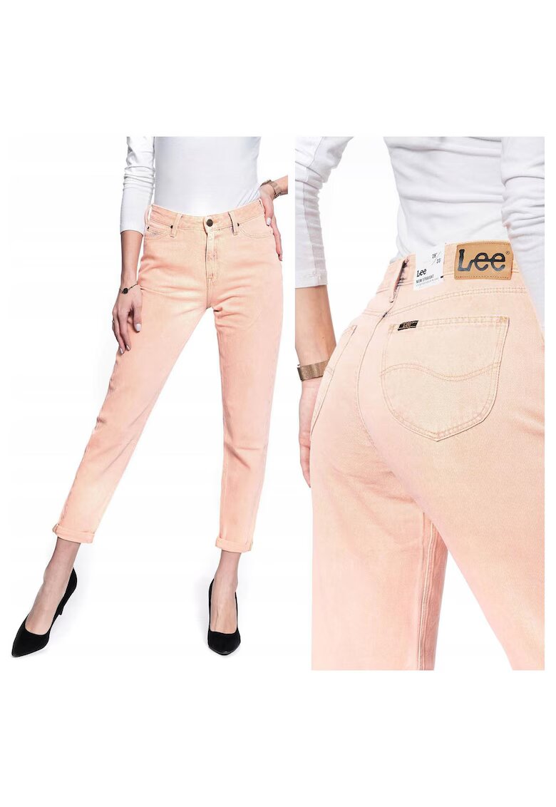 Lee Blugi Dama - Mom 28/31 - Portocalii - Bumbac - Zipper - Dungi Lungi - 7 Buzunare 2 Mari 2 Medii Externe1 Mic Intern - Talie Inalta