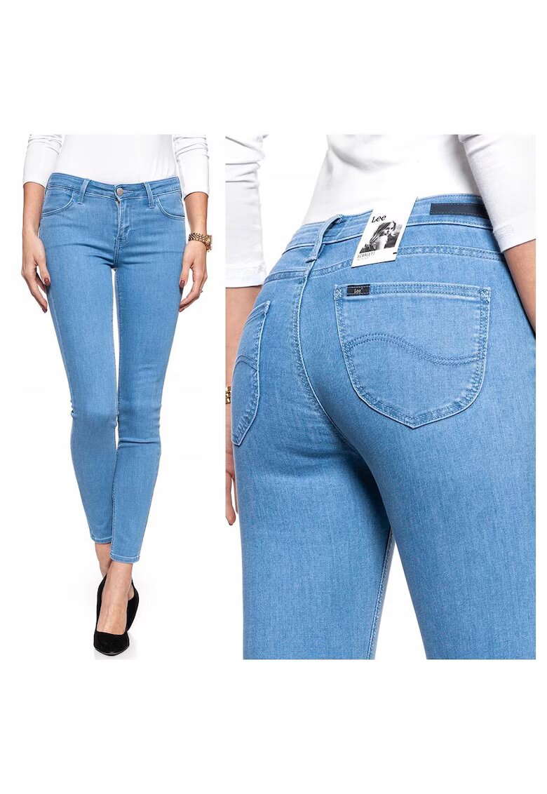 Lee Blugi Dama - Scarlett - W24-L31 US - Bumbac - Fermuar - Lung - 5 Buzunare 2 Mari 2 Medii Exterioare 1 Mic Interior - Talie Medie - Albastru