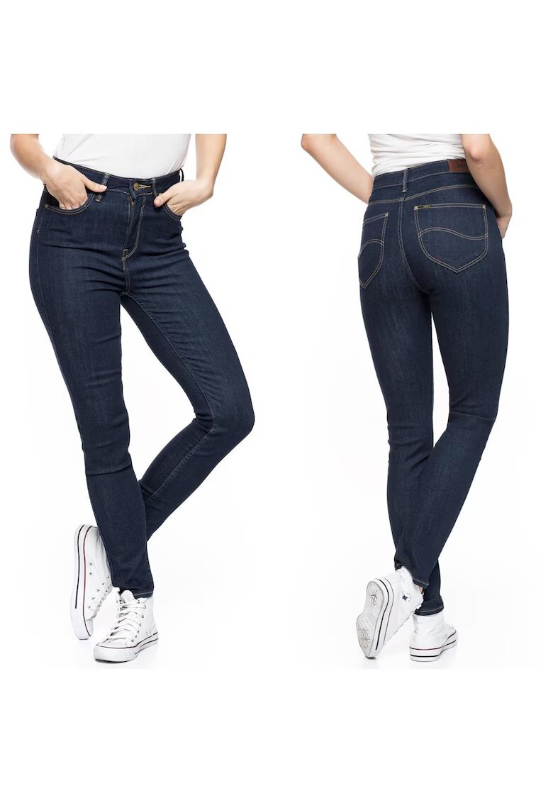 Lee Blugi Dama - Skyler - W25-L33 - Bumbac - Fermoar - Lungi - Talie Inalta - 5 Bunzuare - High-Quality - Albastru Inchis