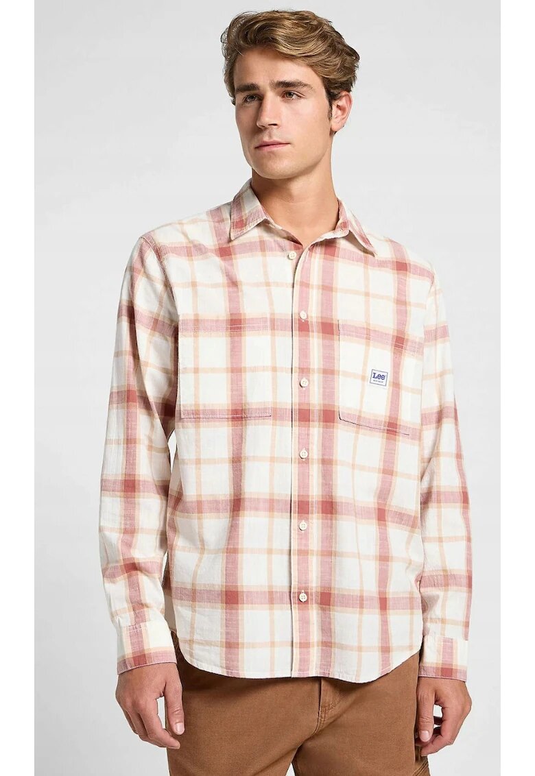 Lee Camasa de lucru 2.0 Relaxed Fit - carouri alb - bej si rosu - bumbac 100%