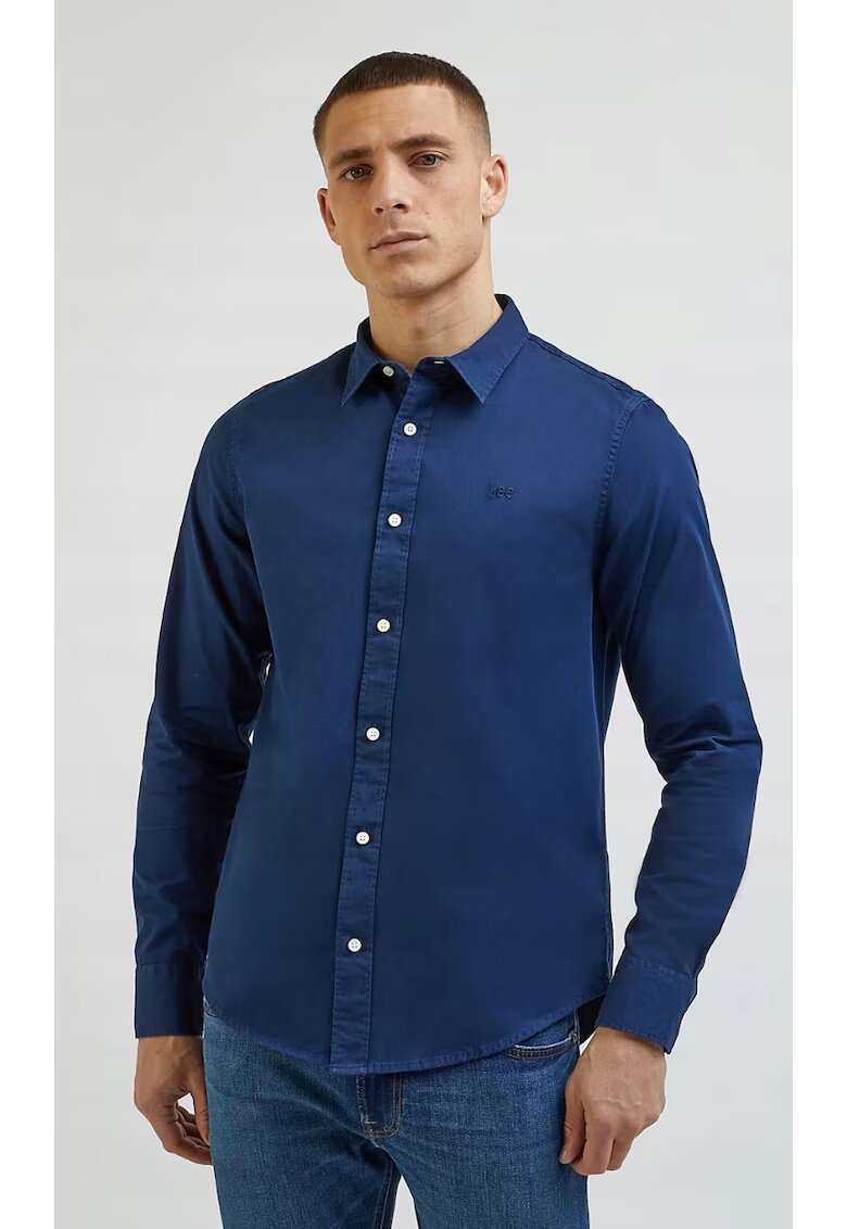 Lee Camasa model Patch Emperor - albastru - bumbac - croiala regular fit - maneca scurta -