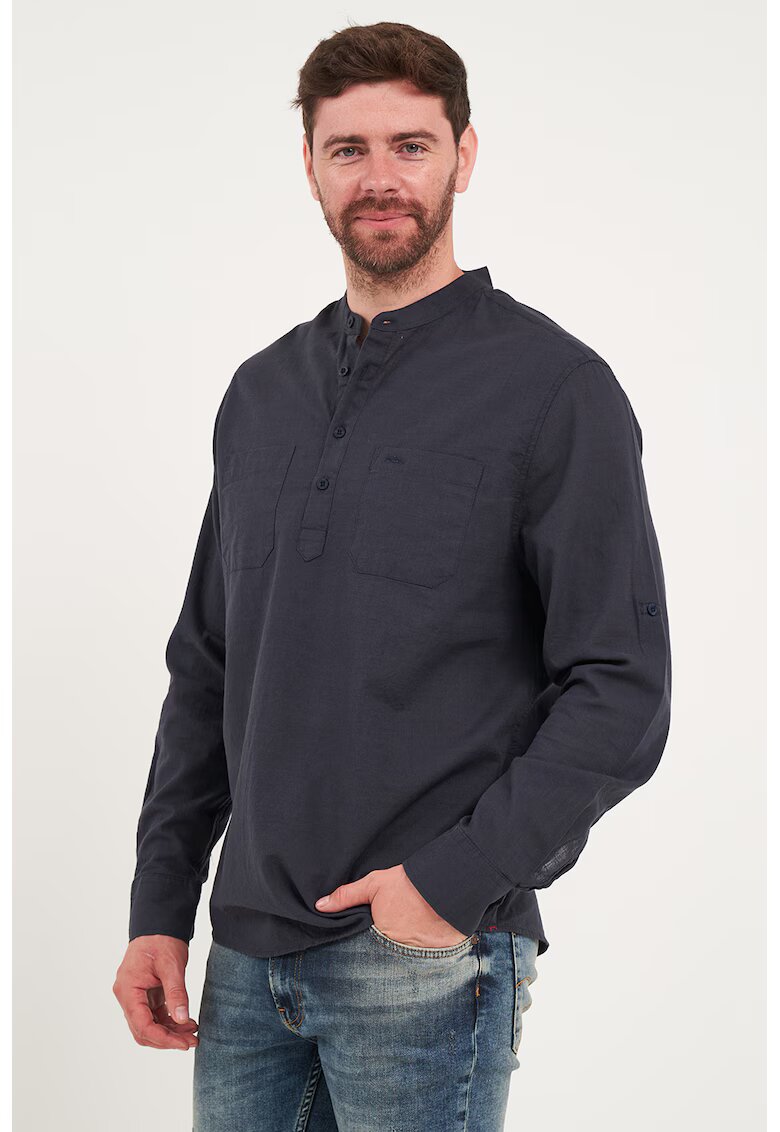 Lee Cooper Bluza cu guler henley si buzunare pe piept - Negru stins