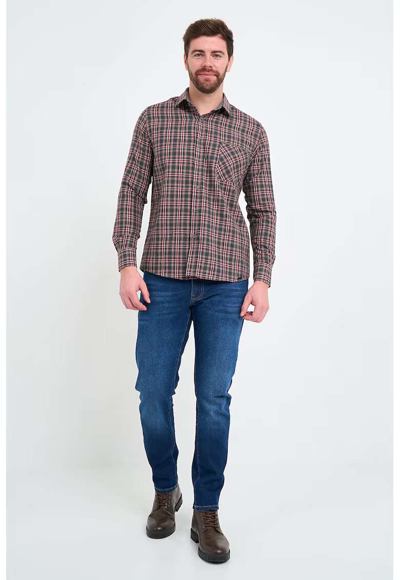 Lee Cooper Camasa cu buzunar pe piept - Rosu/Alb/Gri inchis
