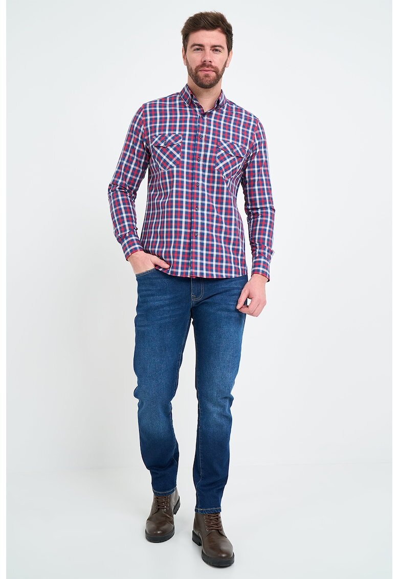 Lee Cooper Camasa cu buzunare pe piept - Alb/Rosu vermillion