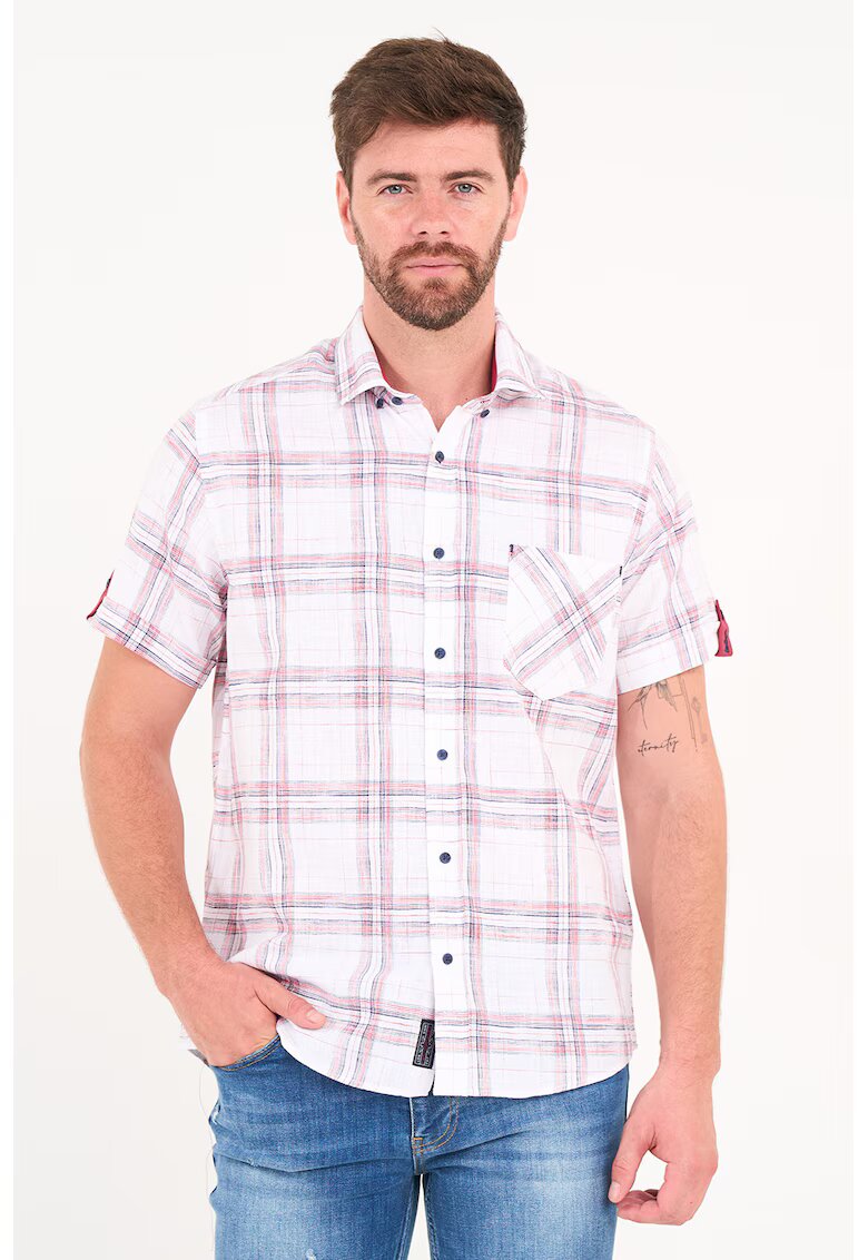 Lee Cooper Camasa cu buzunare pe piept si model in carouri - Rosu/Alb