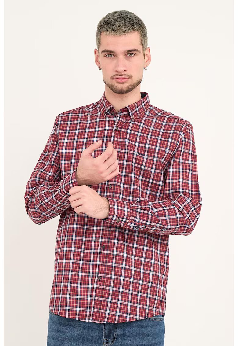 Lee Cooper Camasa cu maneci lungi si model in carouri - Rosu/Alb/Bleumarin