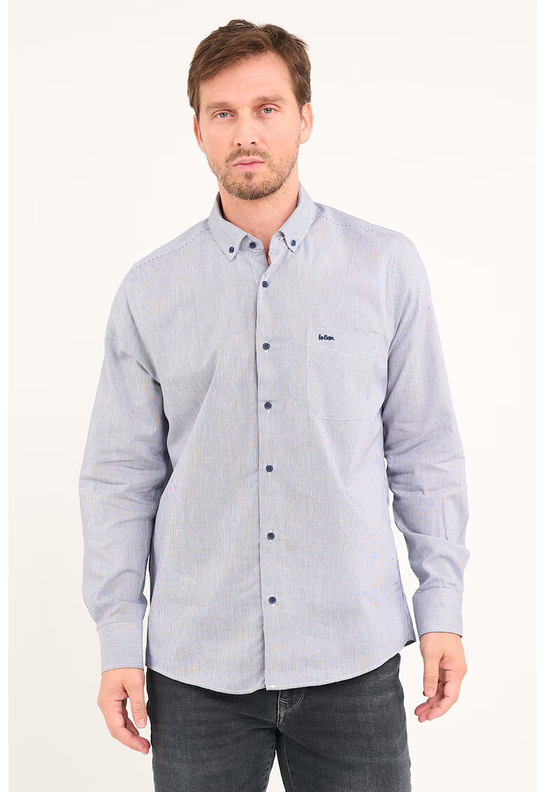 Lee Cooper Camasa de bumbac cu buzunar pe piept - Alb/Bleumarin