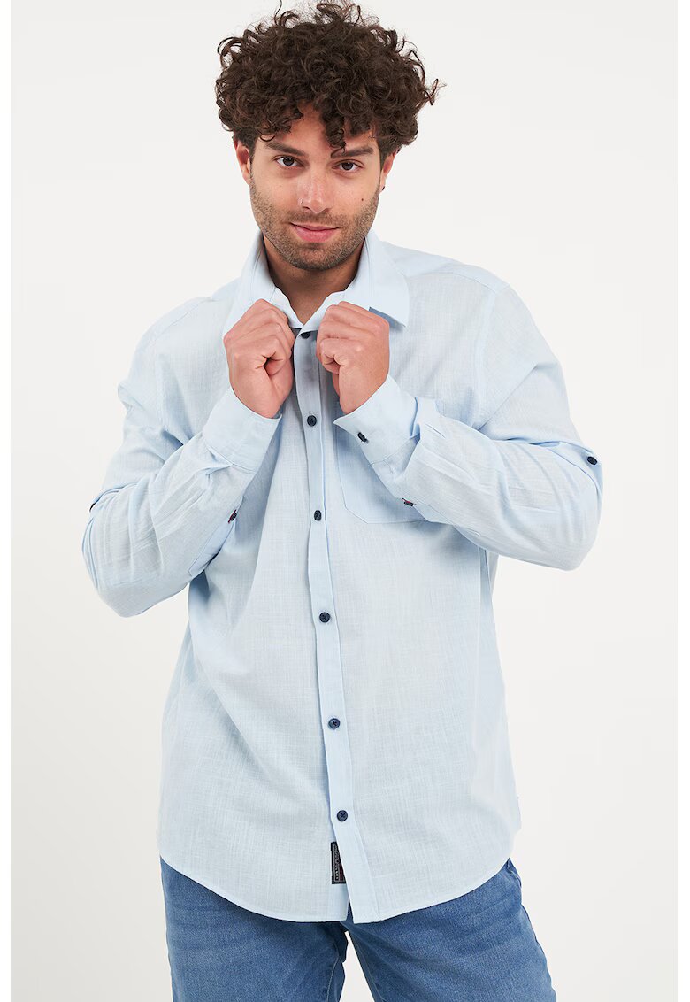 Lee Cooper Camasa de bumbac cu guler amplu - Albastru deschis