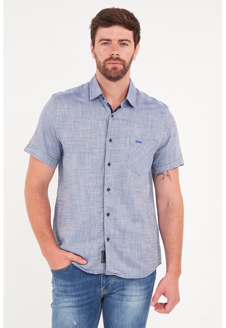 Lee Cooper Camasa de bumbac cu maneci scurte - Alb/Albastru inchis