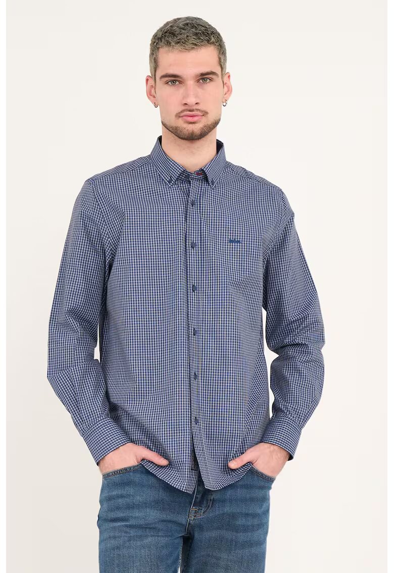 Lee Cooper Camasa de bumbac cu model in carouri - Alb/Albastru inchis