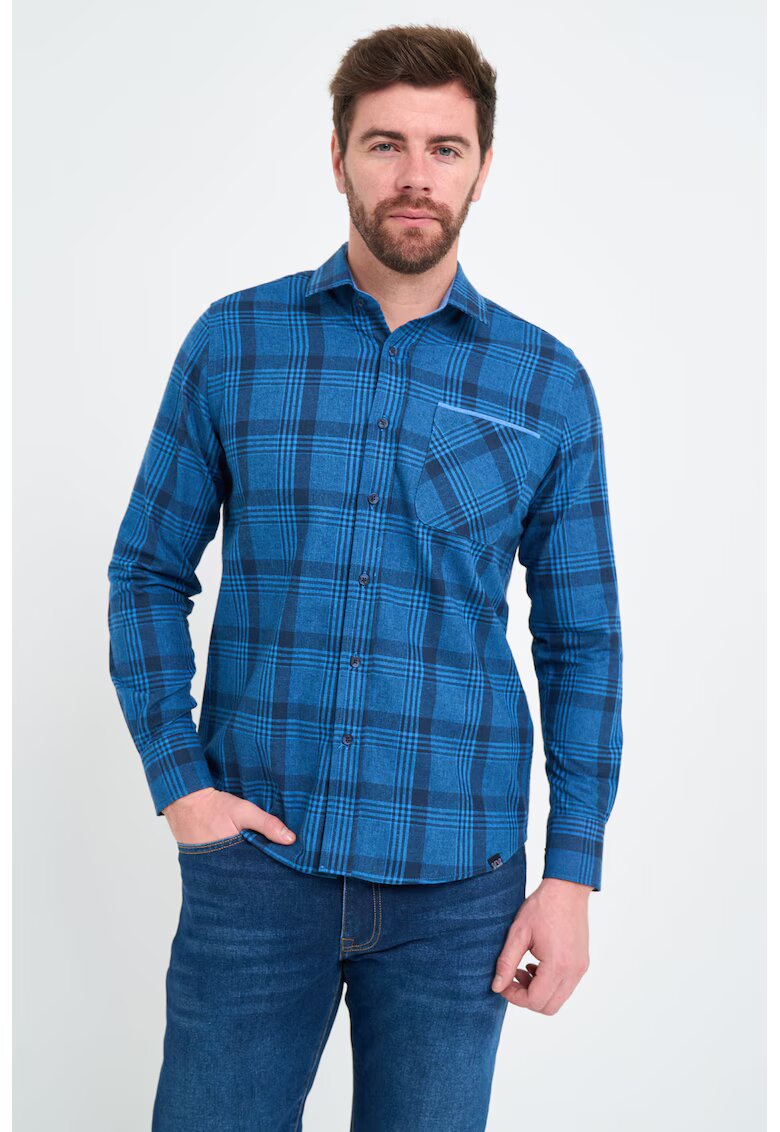 Lee Cooper Camasa din bumbac cu model in carouri si maneci lungi - Negru/Albastru inchis