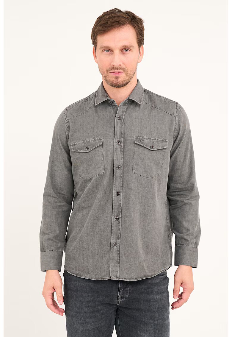 Lee Cooper Camasa din denim cu buzunare pe piept - Gri inchis