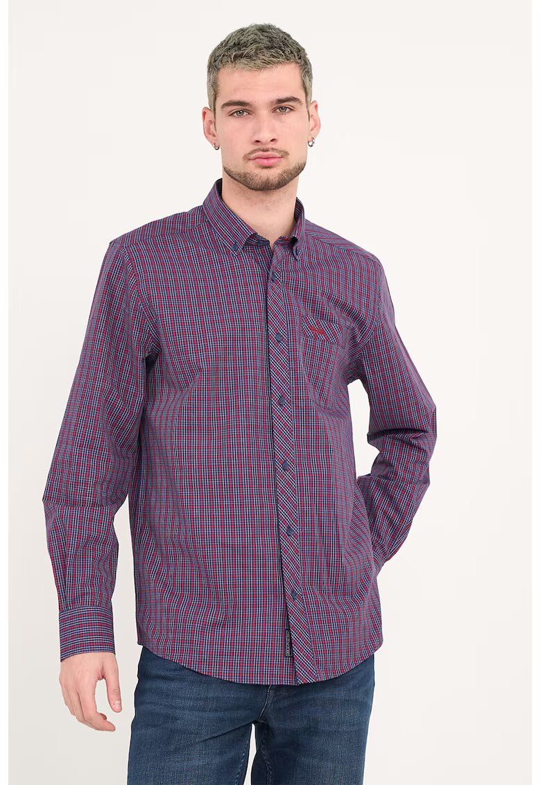 Lee Cooper Camasa in carouri cu buzunar aplicat pe piept - Rosu/Bleumarin