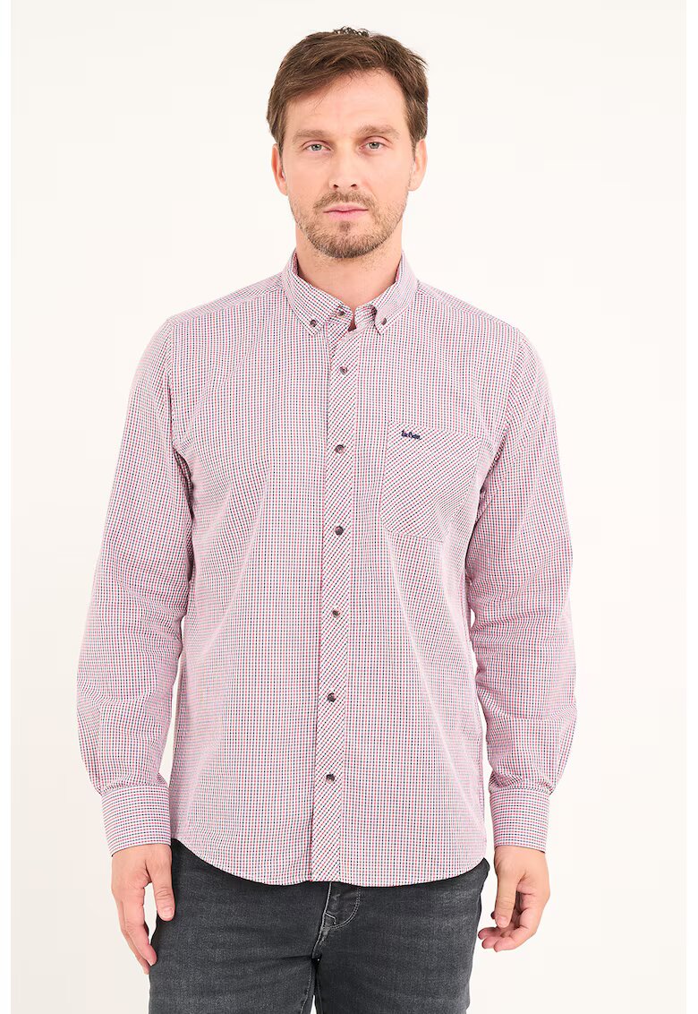 Lee Cooper Camasa in carouri cu guler fixat cu nasturi - Rosu/Alb/Bleumarin