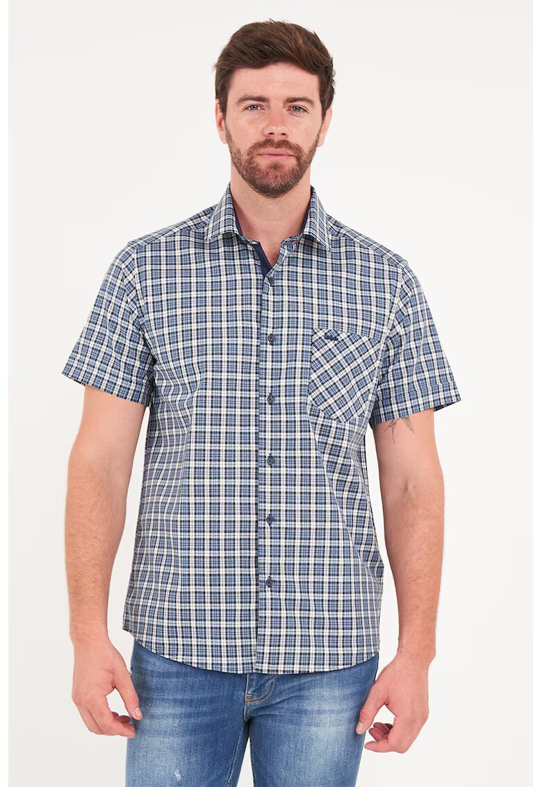 Lee Cooper Camasa in carouri cu maneci scurte - Alb/Bleumarin