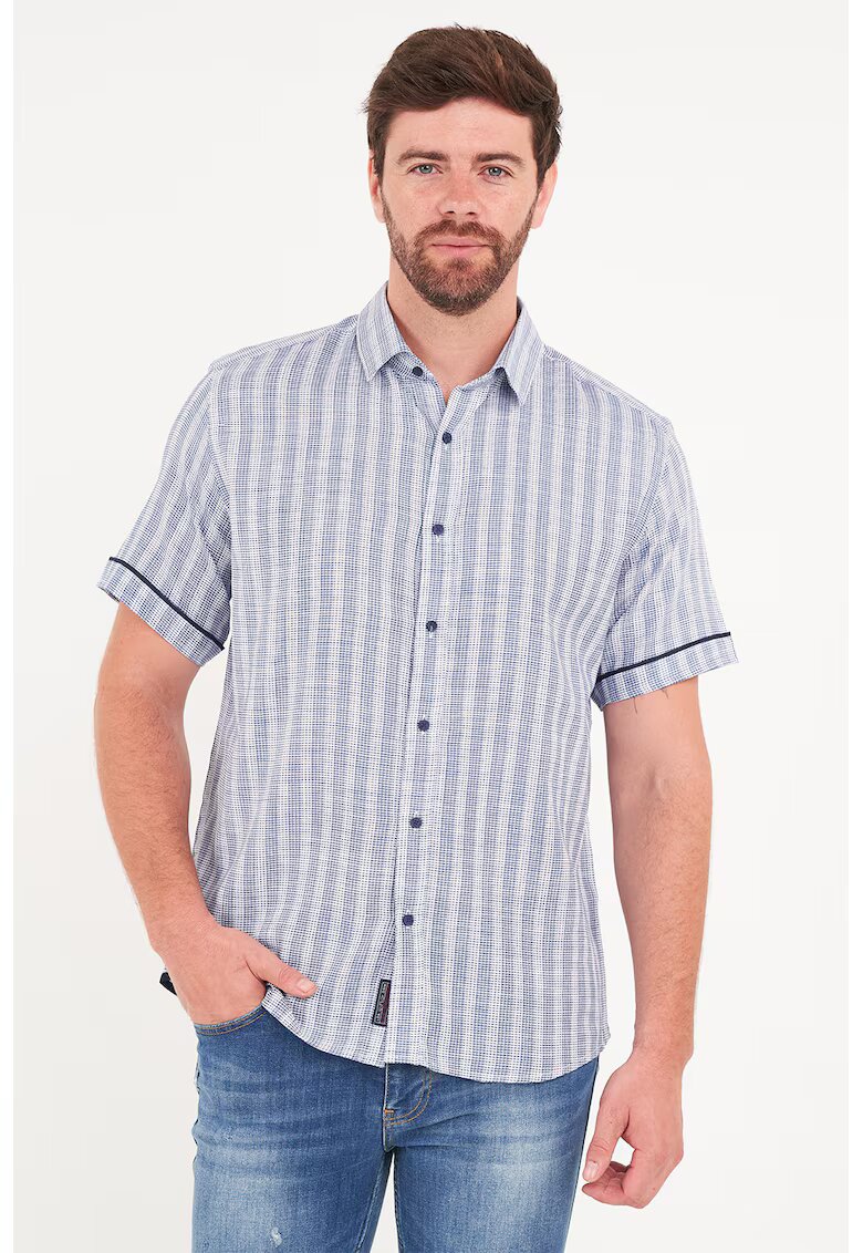 Lee Cooper Camasa in dungi cu aspect tricotat fin - Alb/Albastru
