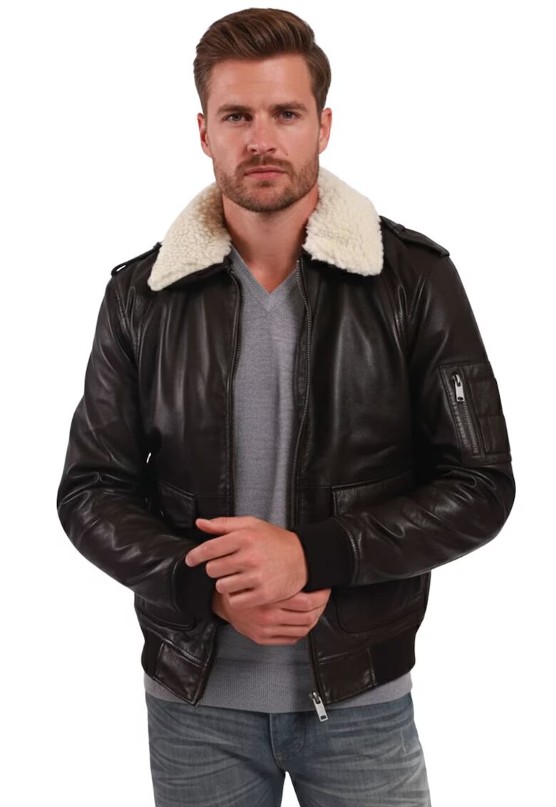 Lee Cooper Geaca din piele cu blana sintetica -