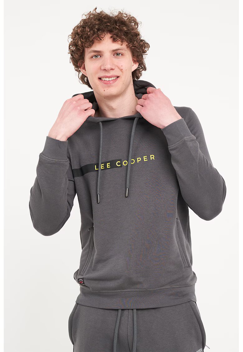 Lee Cooper Hanorac cu buzunare cu fermoar si logo - Gri inchis