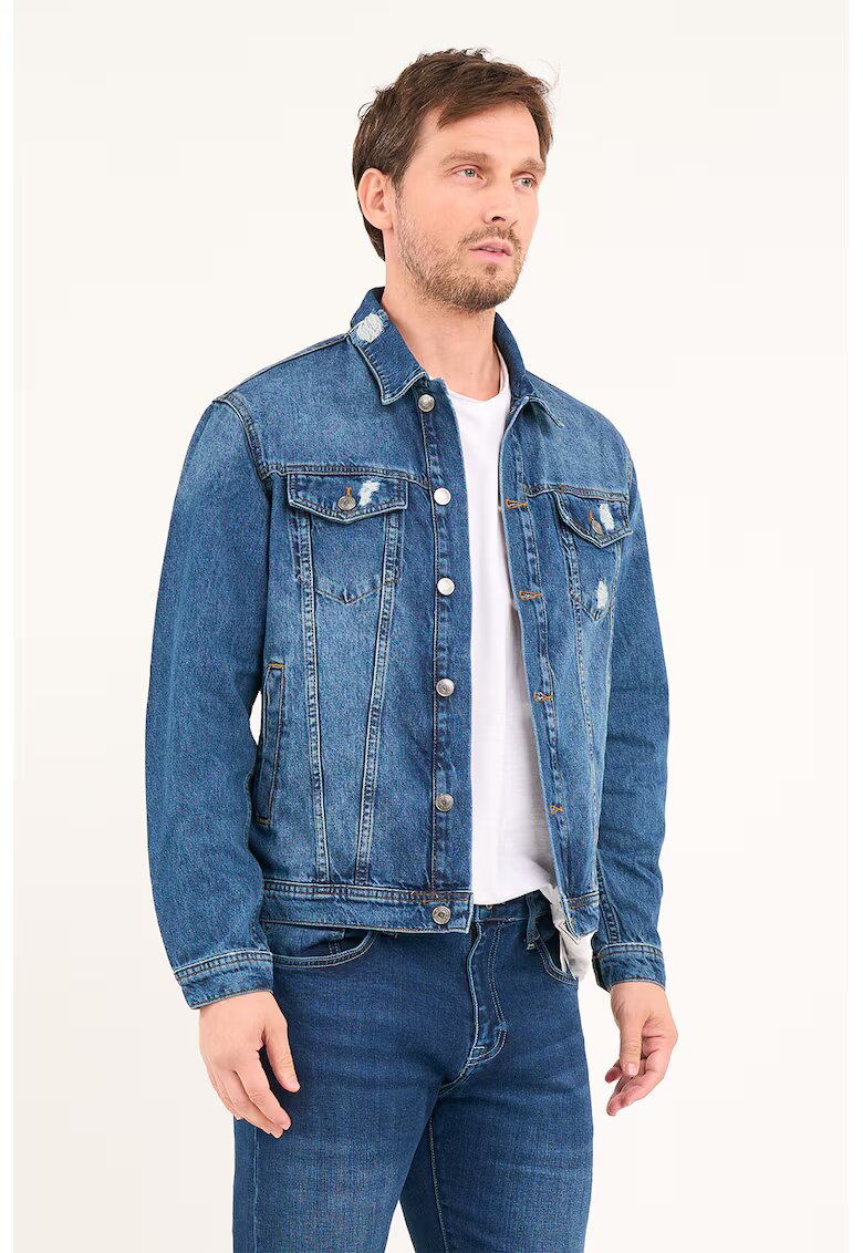 Lee Cooper Jacheta din denim cu buzunare cu clapa - Albastru inchis