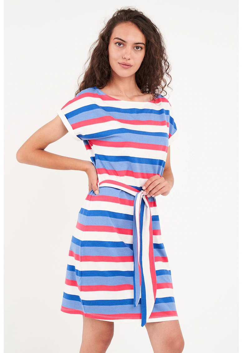 Lee Cooper Rochie scurta din amestec de bumbac in dungi cu un cordon - Rosu/Albastru