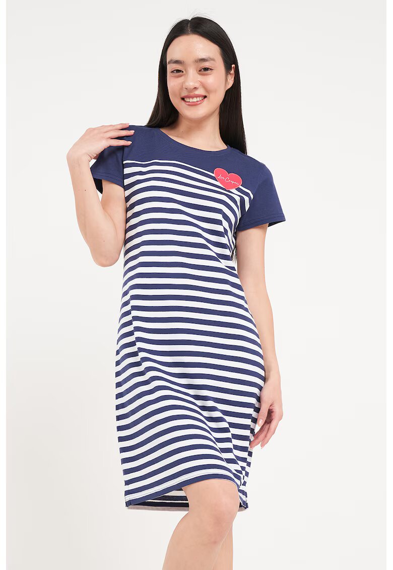 Lee Cooper Rochie-tricou cu dungi - Alb/Coral/Bleumarin