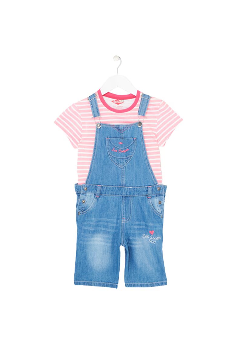 Lee Cooper Set salopeta jeans si tricou fete - 6504 - Roz/Albastru