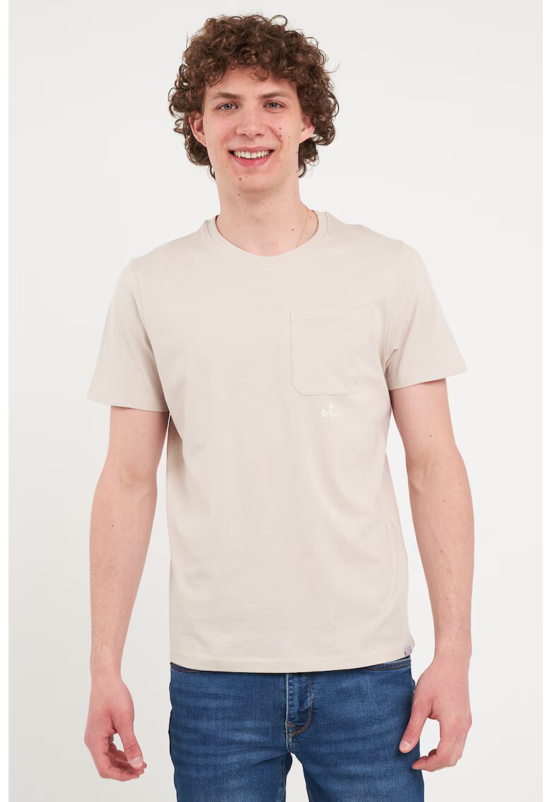 Lee Cooper Tricou cu decolteu la baza gatului si buzunar pe piept - Crem