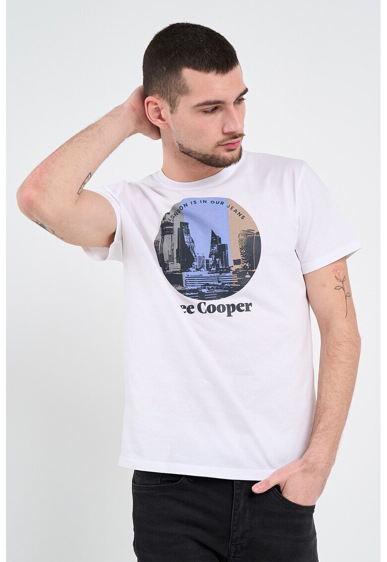 Lee Cooper Tricou cu decolteu la baza gatului si imprimeu - Alb