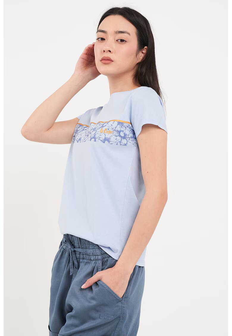 Lee Cooper Tricou cu decolteu la baza gatului si imprimeu floral - Albastru deschis