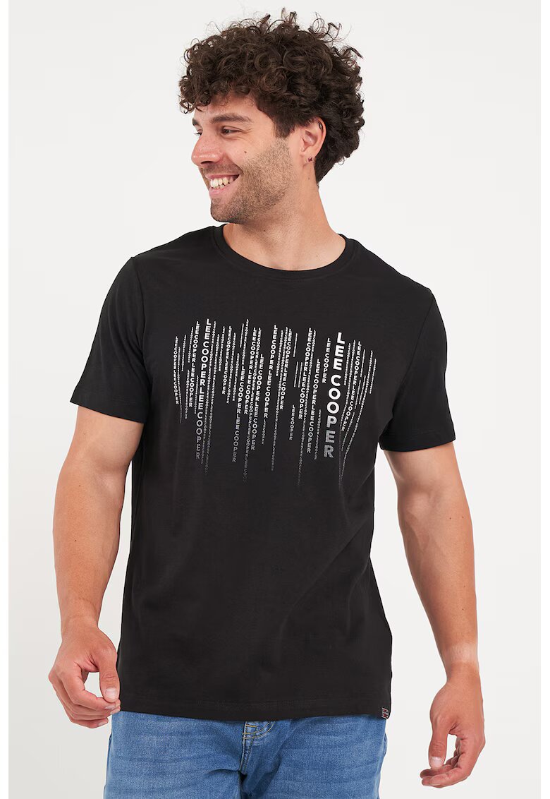 Lee Cooper Tricou cu decolteu la baza gatului si imprimeu grafic - Alb/Negru