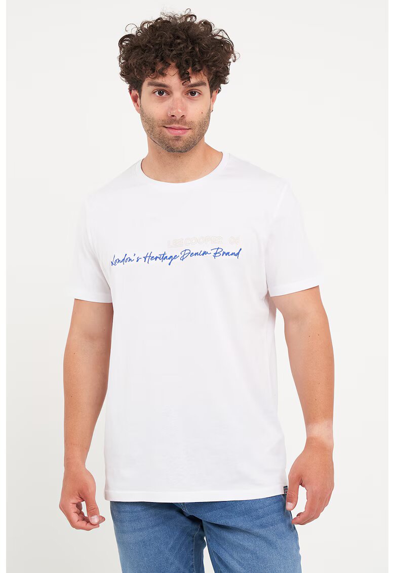 Lee Cooper Tricou cu decolteu la baza gatului si imprimeu logo - Alb/Albastru