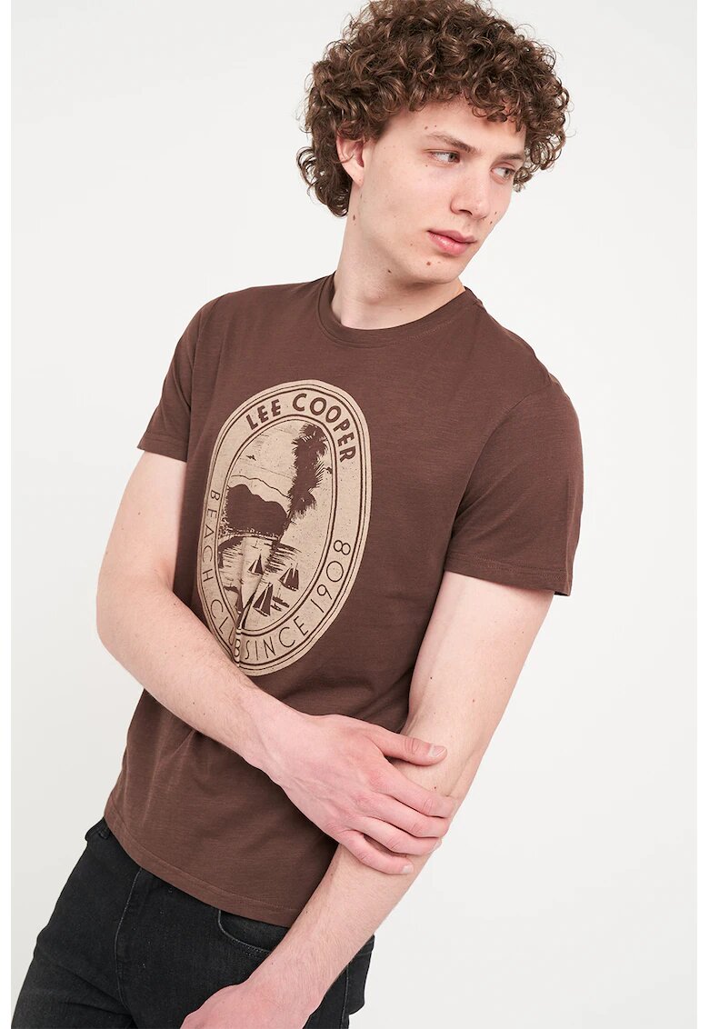 Lee Cooper Tricou cu decolteu la baza gatului si imprimeu - Maro