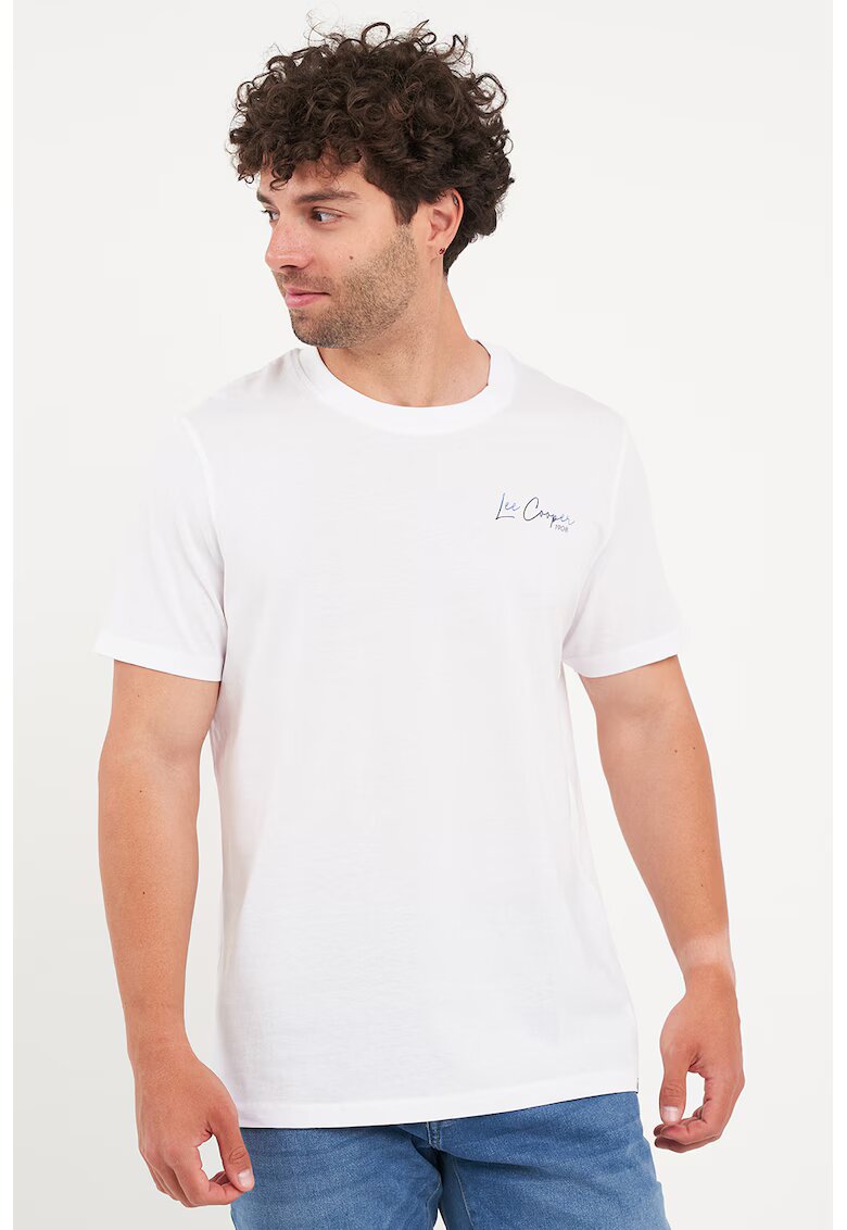 Lee Cooper Tricou cu decolteu la baza gatului si logo - Alb optic