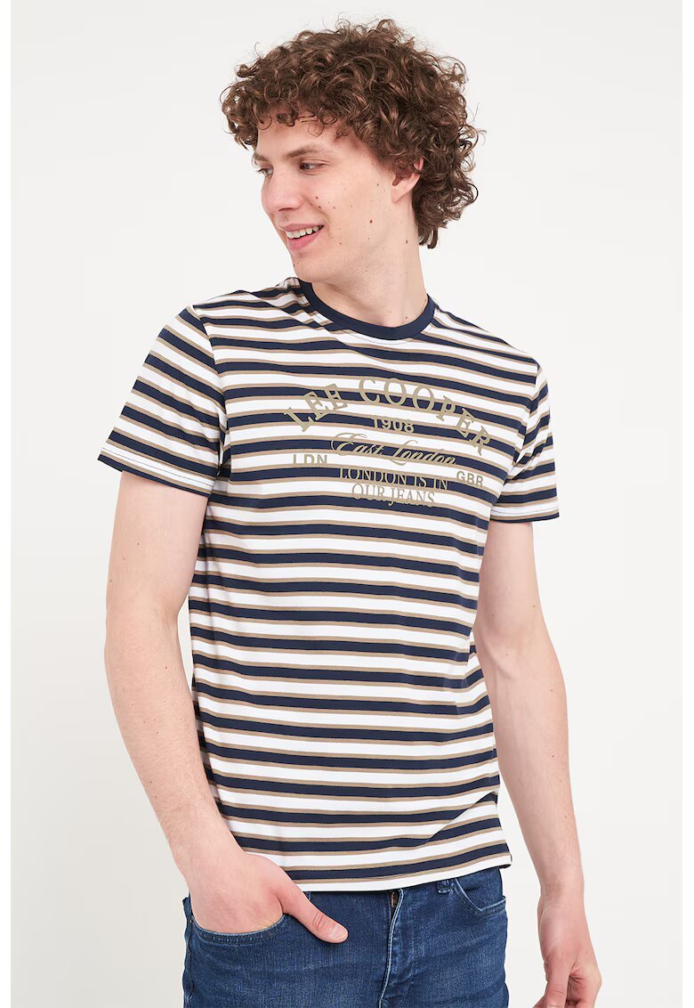 Lee Cooper Tricou cu decolteu la baza gatului si model in dungi - Alb murdar/Albastru