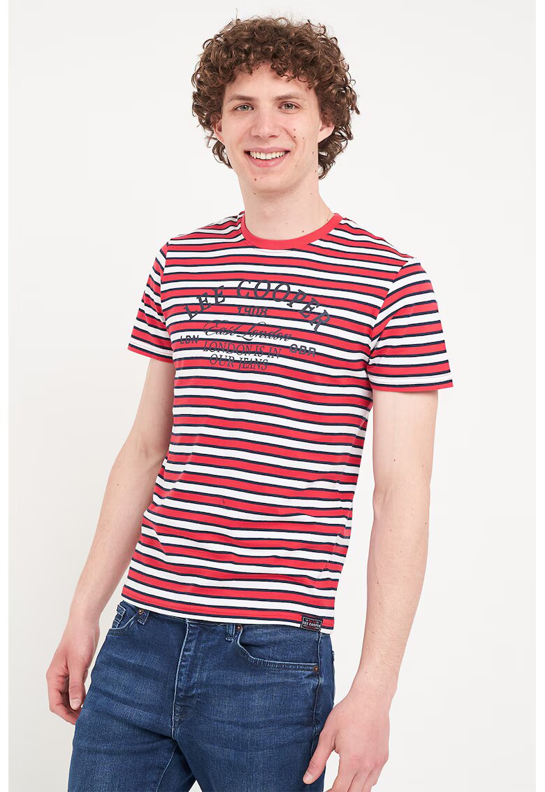 Lee Cooper Tricou cu decolteu la baza gatului si model in dungi - Rosu