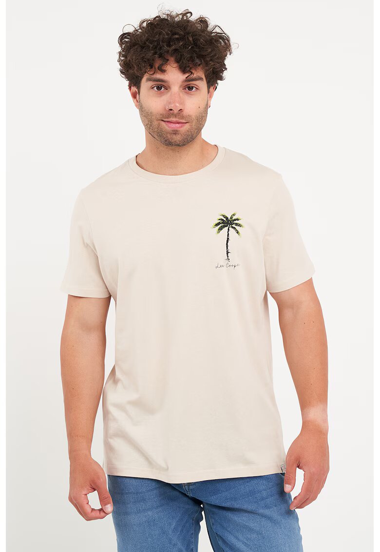 Lee Cooper Tricou cu decolteu rotund si imprimeu discret - Bej