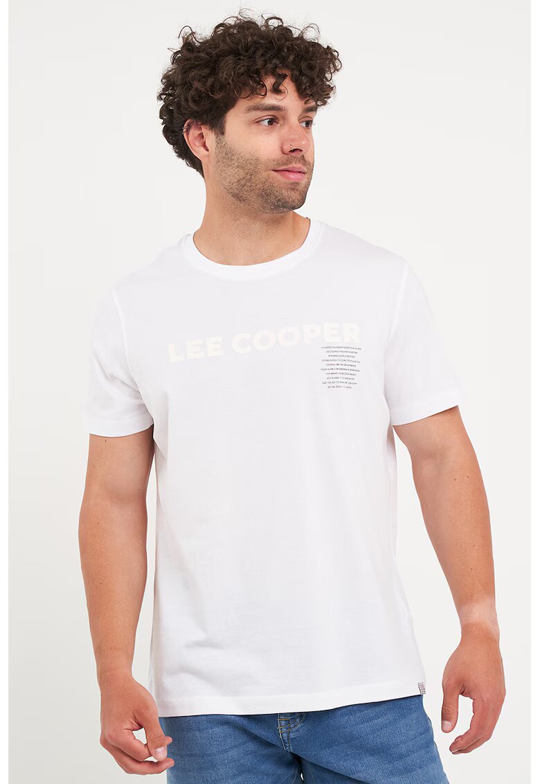 Lee Cooper Tricou cu decolteu rotund si logo - Alb optic