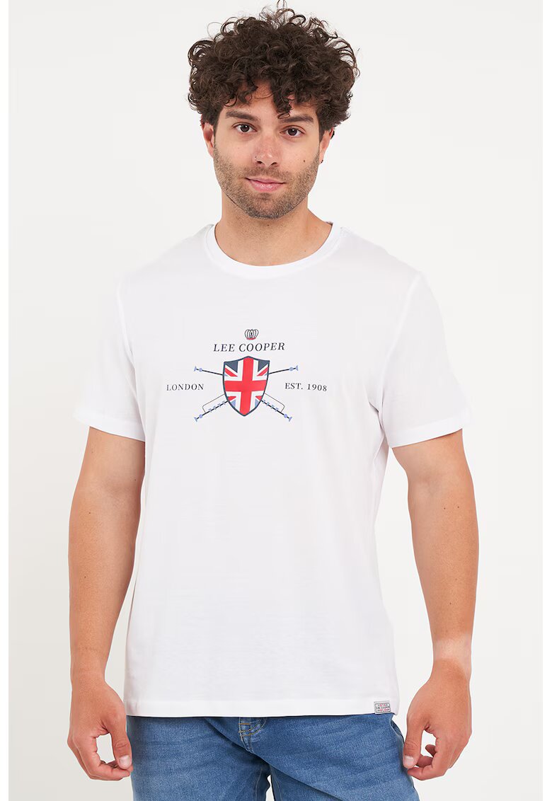 Lee Cooper Tricou cu decolteu rotund si logo - Rosu/Alb