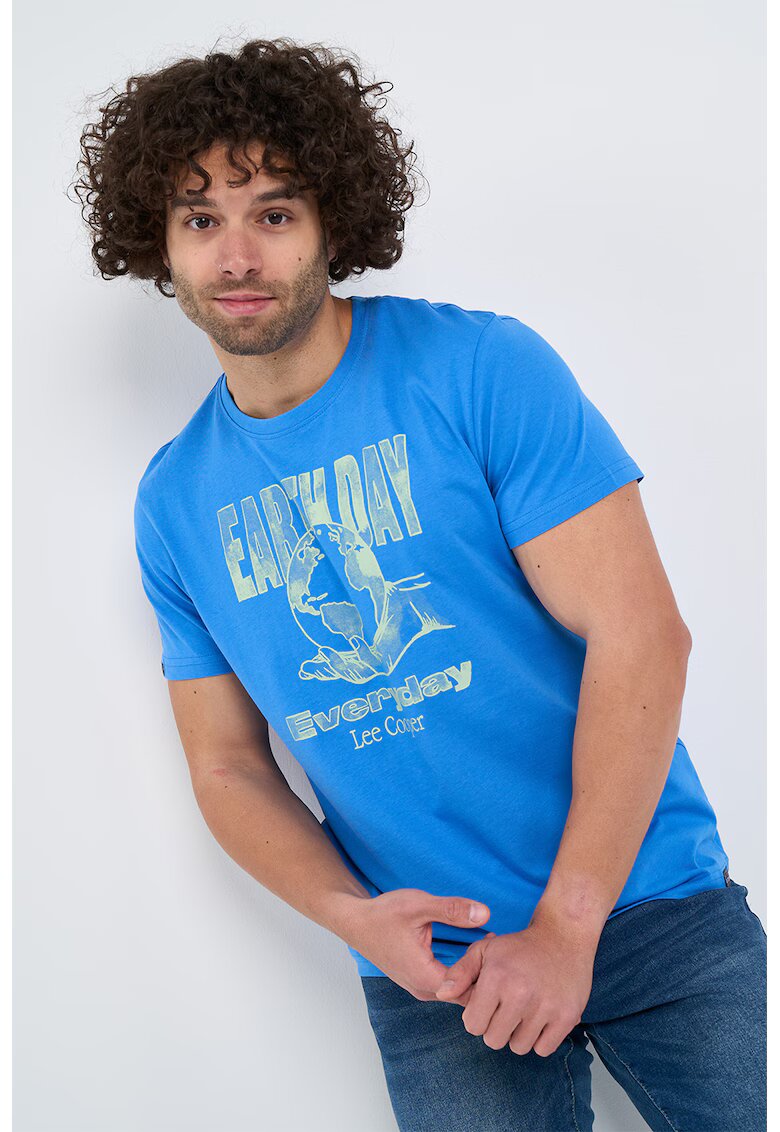 Lee Cooper Tricou cu imprimeu si decolteu la baza gatului - Albastru royal