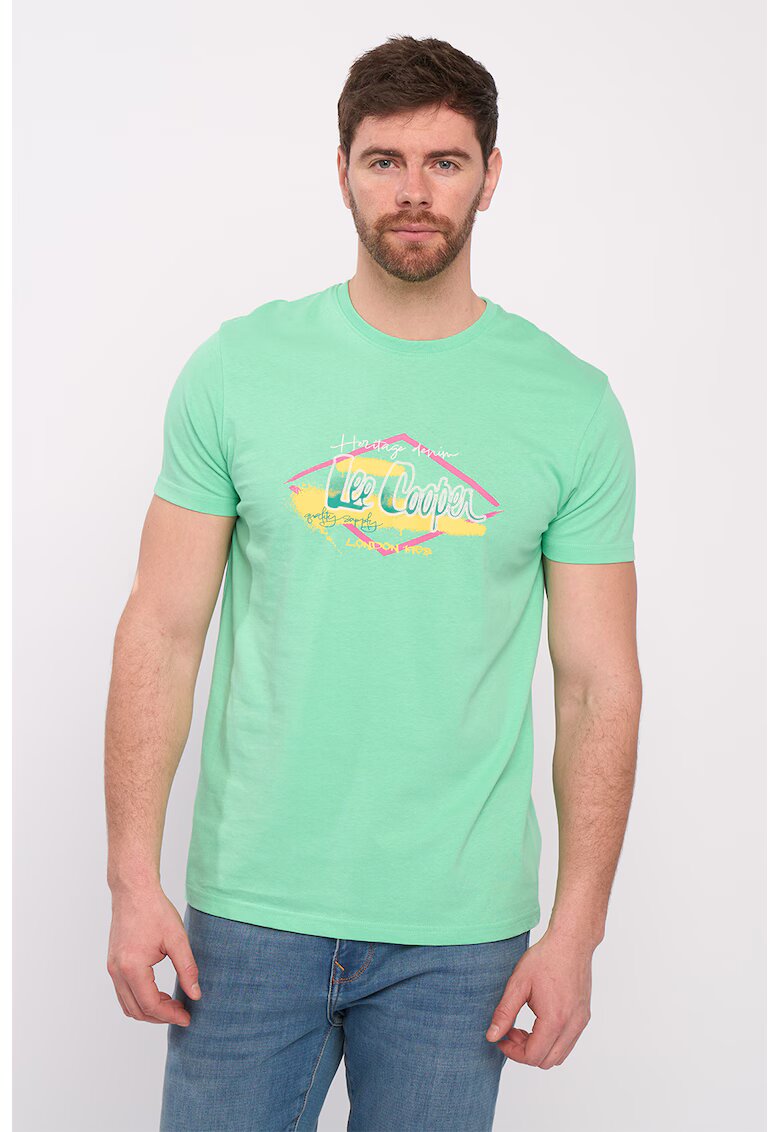 Lee Cooper Tricou cu logo pe piept - Galben/Roz/Verde menta