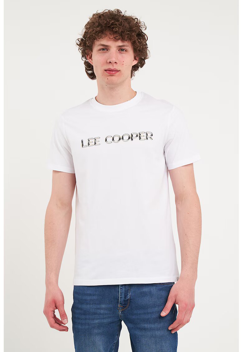 Lee Cooper Tricou de bumbac cu decolteu la baza gatului - Alb