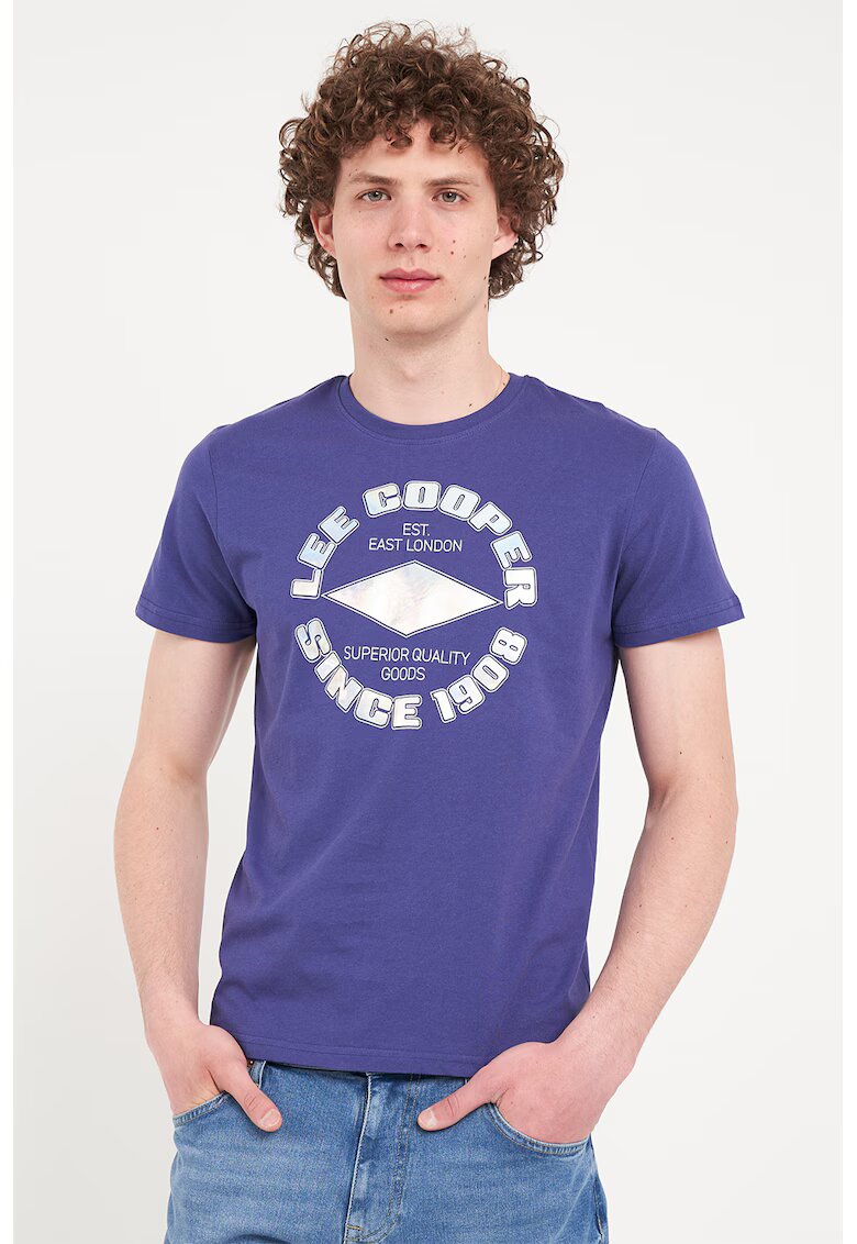 Lee Cooper Tricou de bumbac cu imprimeu logo - Albastru prafuit