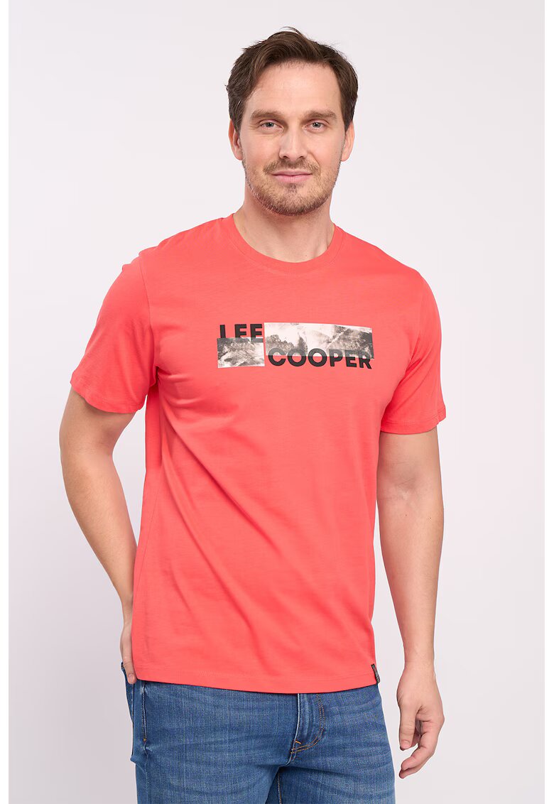 Lee Cooper Tricou de bumbac cu imprimeu logo pe partea din fata - Portocaliu mandarina