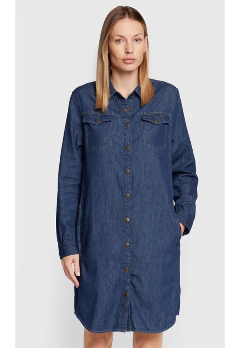 Lee Rochie camasa denim - albastru - bumbac - fermoar